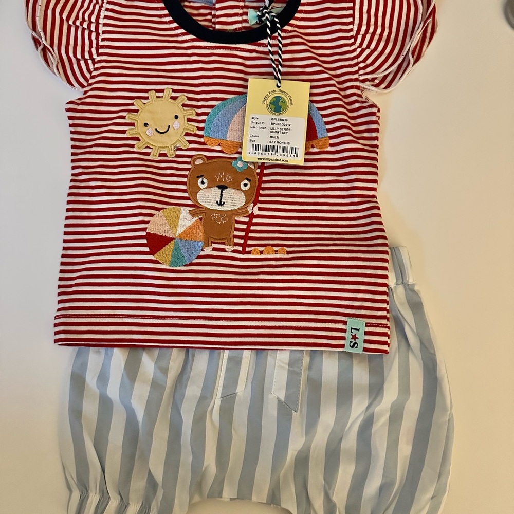 “Lilly at the Beach” appliqué striped shirt and top set